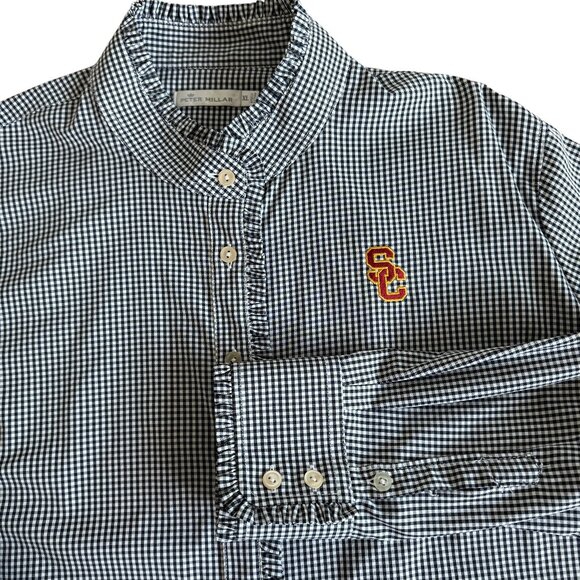 USC Peter Millar Black White Checkered Blouse Button up Shirt Women's XL - Picture 1 of 15